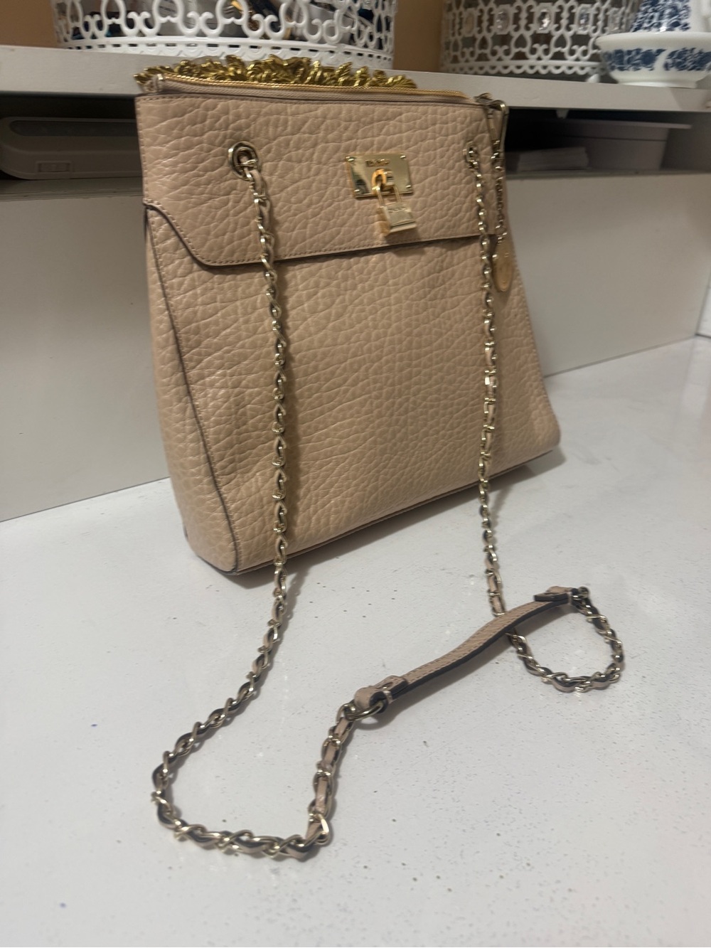 DKNY, beige/ nude pebbled leather with chain strap Handle retail price $250 - Picture 12 of 16